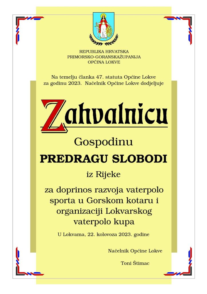 uz Ratka Rudića počasnog građanina Lokava Predrag je idejni začetnik vaterpolo turnira u Lokvama na koji dolaze najpoznatija vaterpolo prezimena  Hrvatske uz Rudića, Bukić, Bebić, Šimenc, Štritof, Hinić, Barač, Glavan, Tucak, Vićan, Pavić .
Hvala Predragu na neizmjernu energiju i upornost da dovede i oživi vaterpolo kako u Lokvama tako i u Gorskom Kotaru
